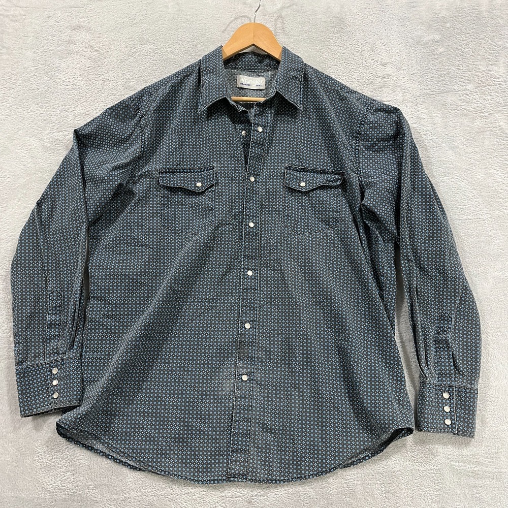 Wrangler Wrancher Shirt Mens XL Pearl Snap Western Rodeo Geometric Cowboy VTG 90